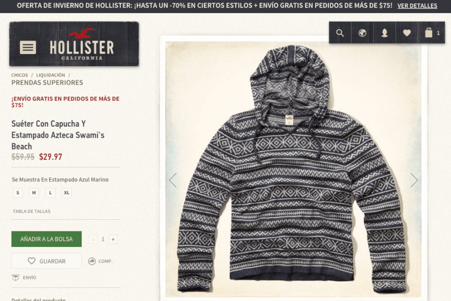 Carro de compra en tienda hollister. 