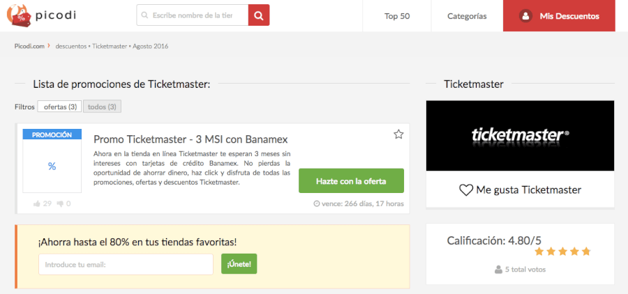 código descuento ticketmaster