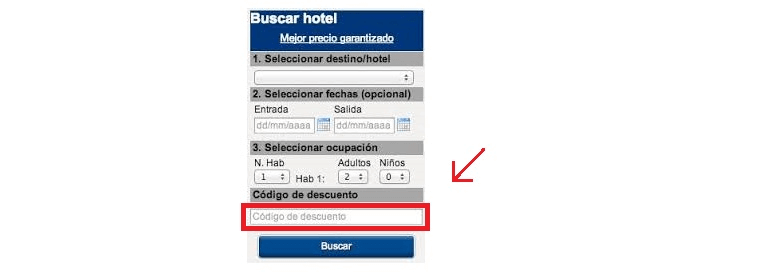 Reservación de hotel con codigo descuento Barceló