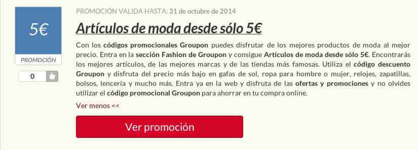 Ejemplo de Código Promocional Groupon