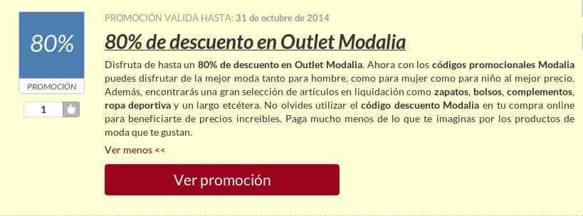 Ejemplo de Código Descuento Modalia