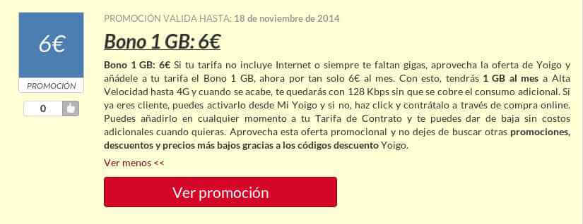 Ejemplo de Código Promocional Yoigo