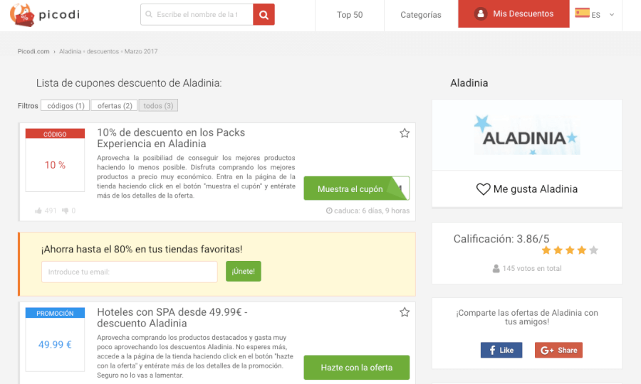 códigos descuento Aladinia