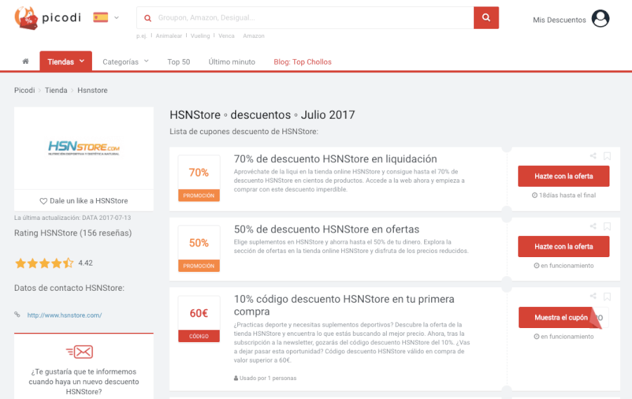 códigos descuento hsnstore