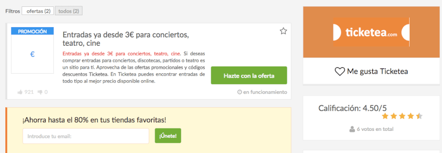 códigos descuento ticketea