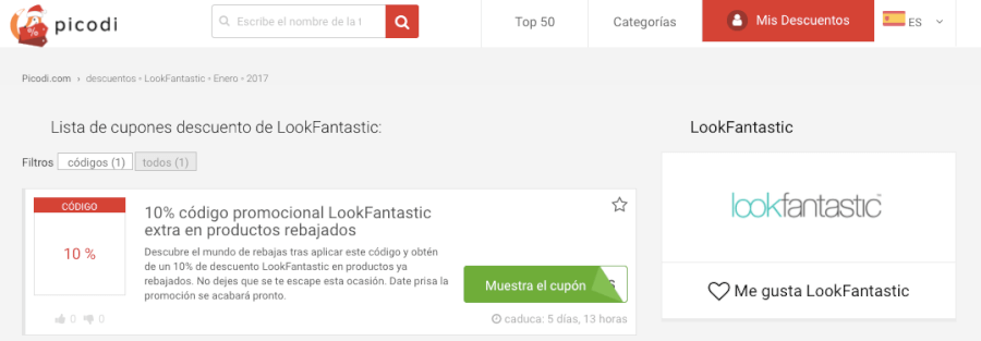 codigos promocionales lookfantastic