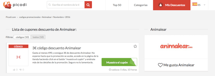 codigos descuento animalear