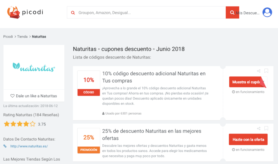 promociones y ofertas naturitas en Usuariocupon