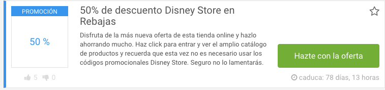 cupon de descuento de la tienda Disney Store