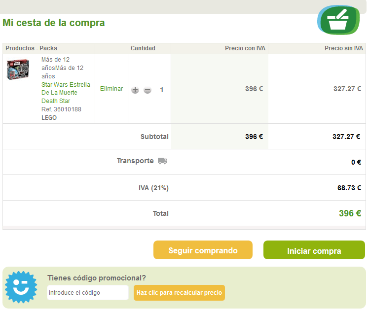 Realización de pedido con codigo descuento Eurekakids