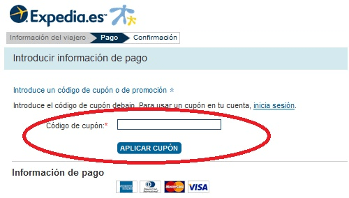 Realización de pago con cupon descuento Expedia