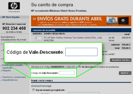 Realización de pago con vales descuento HP