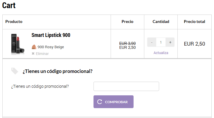 Realización del pedido con codigo promocional Kiko