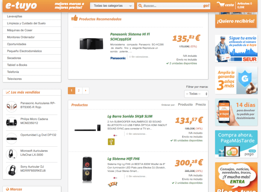 pagina de inicio de la tienda online e-tuyo pagina de inicio e-tuyo