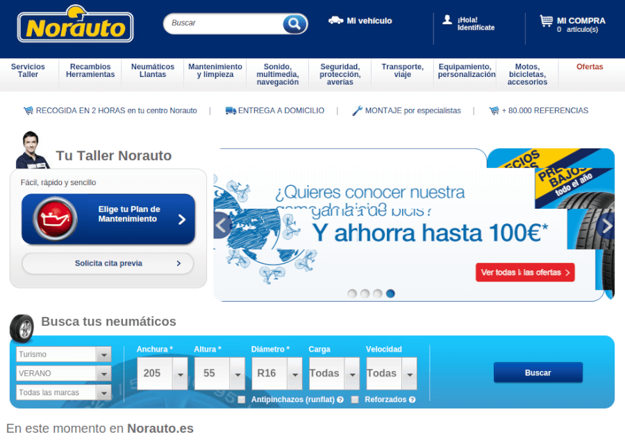 pagina principal de la tienda onlien norauto