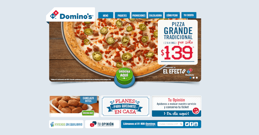 La página principal Domino's Pizza Entra en la página principal de Domino's Pizza y entérate de todas las promociones