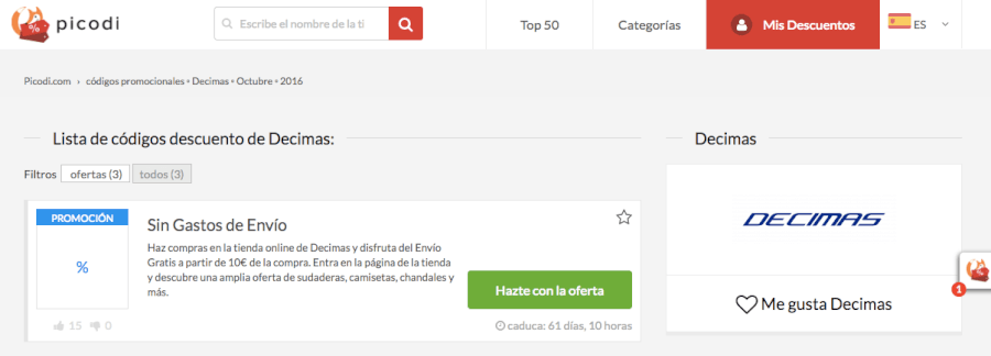 còdigos promocionales decimas
