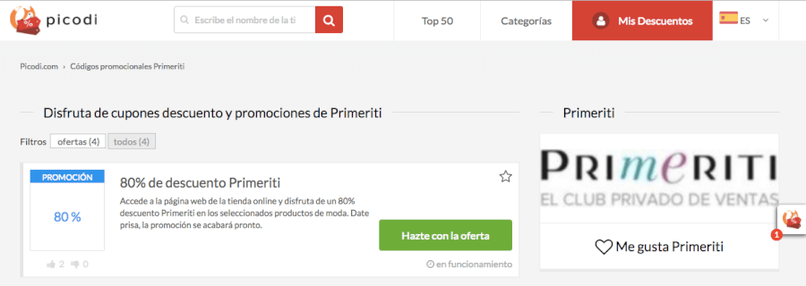 código descuento primeriti