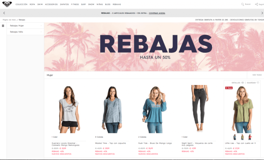 ofertas de la tienda roxy