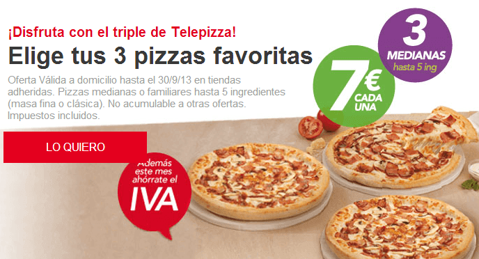 Cupones descuento Telepizza te dan la possibilidad de ahorrar tu dinero