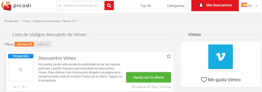 codigos descuento vimeo