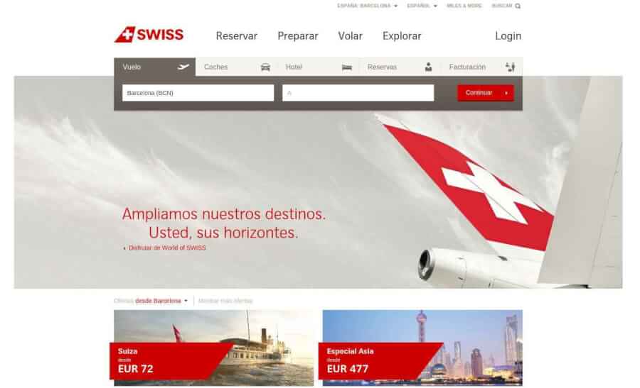 Portal de Reservas de Swiss Airlines