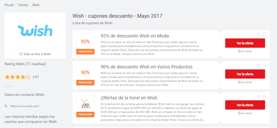 promociones de Wish Usuariocupon