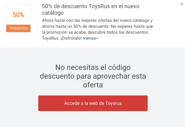 Ejemplo Código Descuento ToysRus